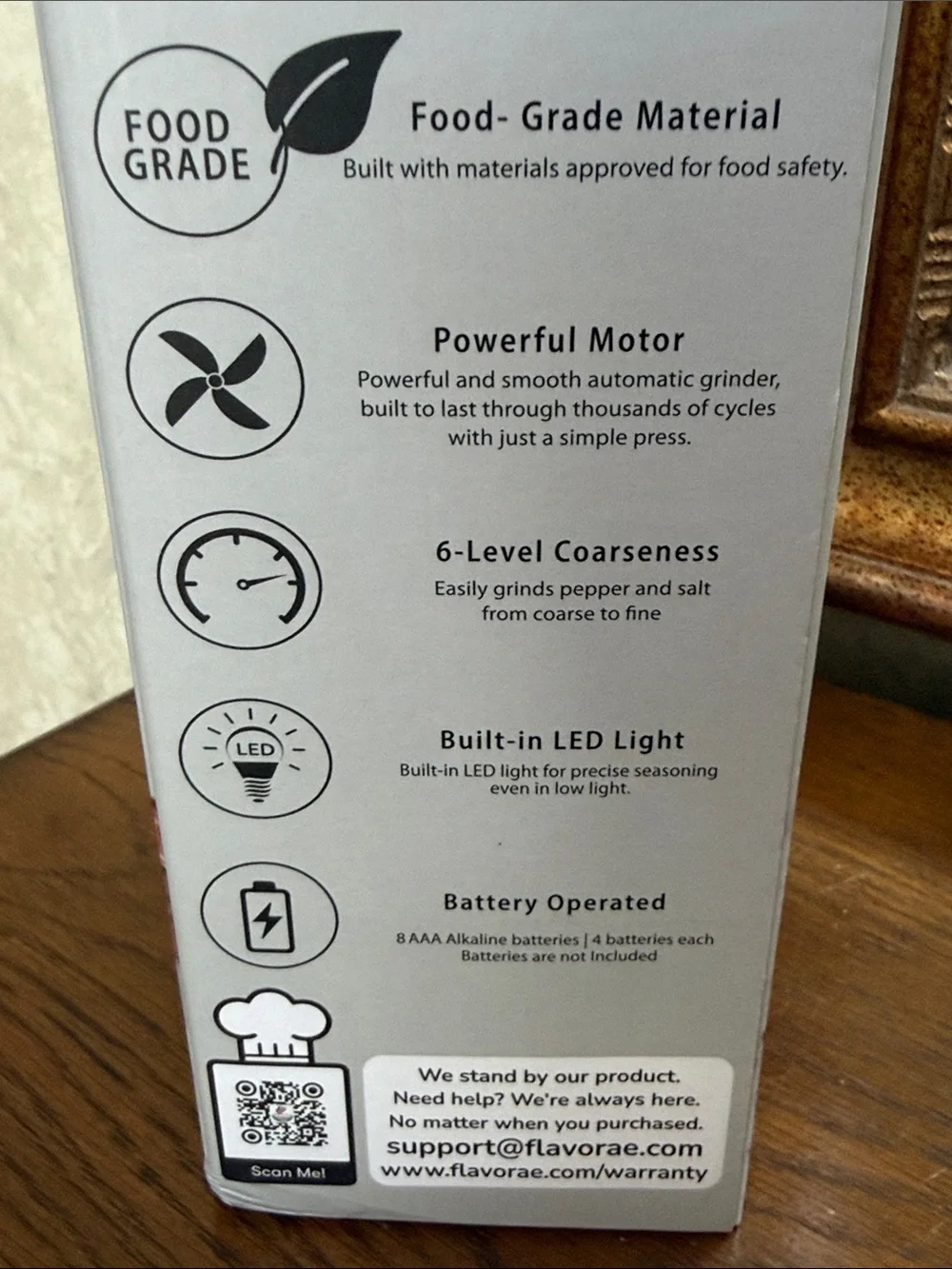 Flavorae Stainless Steel Electric Salt & Pepper Grinder Set with built in light.